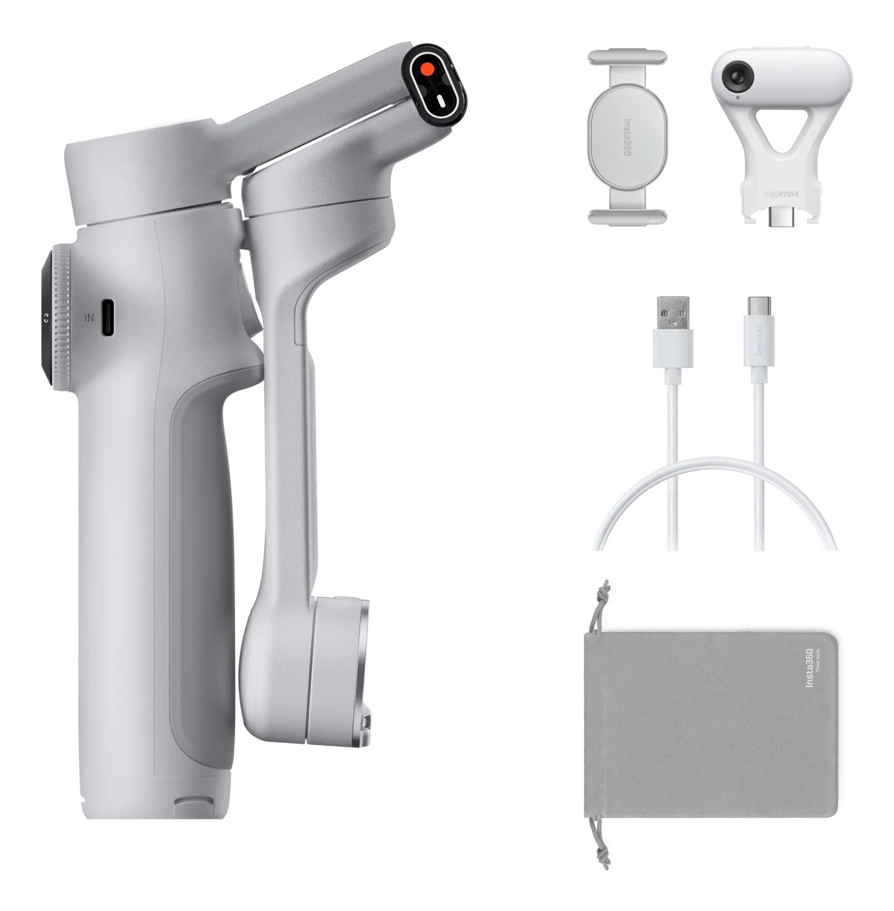Insta360 Flow 2 AI Tracker Bundle - Smartphone Camera Stabilizer - Light Grey