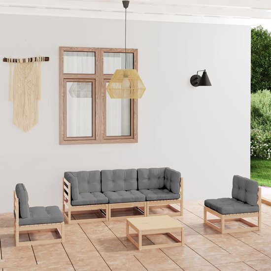 The Living Store Tuinset Grenenhouten - Loungeset - 70x70x67 - Grijs