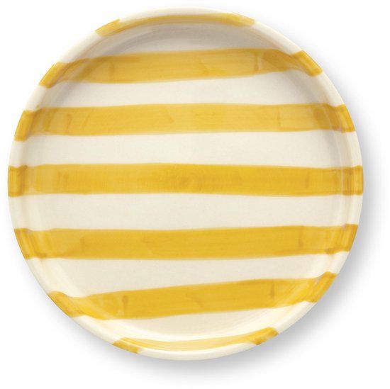 VT Wonen Gebaksbord Stripes Geel Wit Keramiek Rond 13 cm