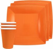Santex feest/verjaardag servies set - 10x gebaksbordjes en bekertjes - oranje - karton