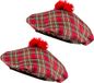 Boland Carnaval verkleed hoed/baret in Schotse ruit - 2x - rood - polyester - heren
