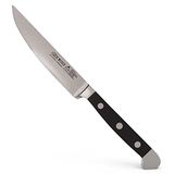 GÜDE Solingen Porterhouse Steakmes glad met tand gesmeed, 12 cm, POM zwart, ALPHA, dubbele bolster, Handgemaakt Duitsland
