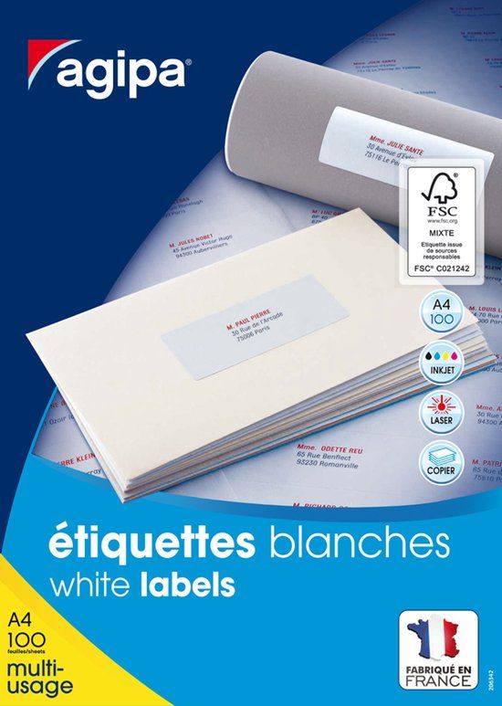 Agipa White Multipurpose Labels 70 x 37 mm A4 2400 pcs