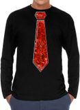 Bellatio Decorations Verkleed shirt heren - pailletten - rood/zwart - XL