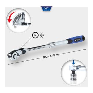 Brilliant Tools 1/2" omschakelbare ratel met telescoop en flexibele kop