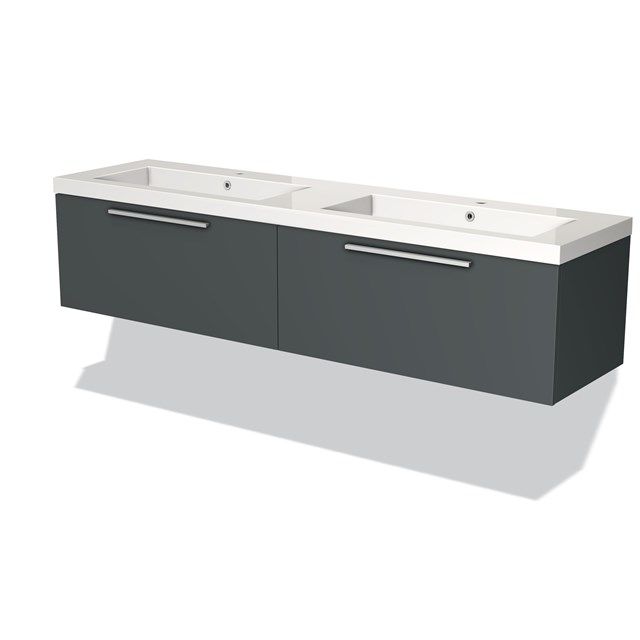 Maxaro Badkamermeubel 180cm Modulo Donkergrijs 2 Lades Vlak Wastafel Mineraalmarmer - 6095826129183