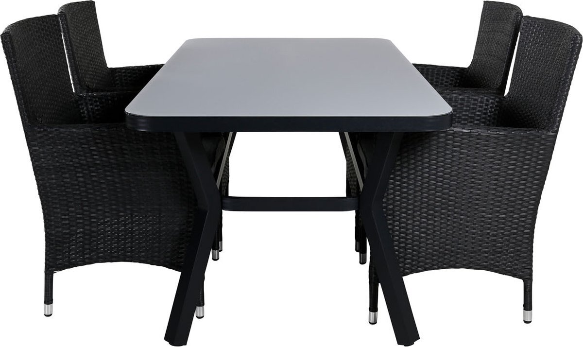 Hioshop Virya tuinmeubelset tafel 90x160cm en 4 stoel Malin zwart, grijs.