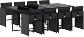 vidaXL Ensemble de jardin 9 pièces en polyrotin noir avec coussins