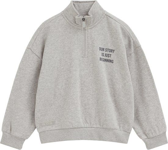 WE Fashion Jongens sweater met quarter-zip en print