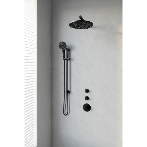 Saniclass Brauer Black thermostatische inbouwdoucheset 30cm hoofddouche wandarm 3 standen handdouche op glijstang mat zwart 5-S-038
