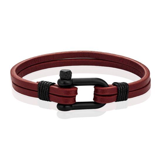 Mendes Dubbele Lederen Band - D-Shackle Red Wine-19cm