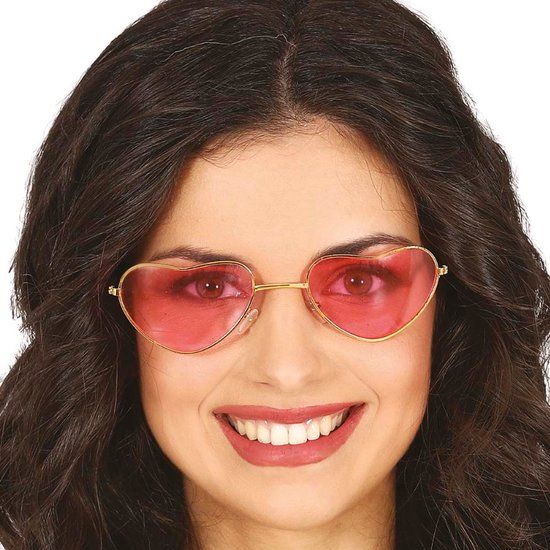 Fiestas Guirca - Bril met harten glazen - Roze - Carnaval - Unisex - Plastic