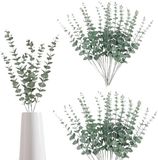 RHQFDM 30 pièces 38 cm eucalyptus artificiels branches plantes en plastique vert eucalyptus décoration branches artificielles feuilles décoration pour mariages, jardins, décorations de bureau (vert foncé)