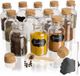OEM Kruidenpotjes (set van 12) – luchtdicht glas met kurkdeksel incl. 12 etiketten, 2 lepels van hout en krijtstift om te beschrijven, ronde voorraaddozen voor jam, kruiden en specerijen (150 ml)