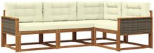 vidaXL - Salon d'angle - 4 places assises - Naturel et crème - Acacia bois