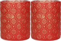 Countryfield Luxe theelichthouder - 2x stuks - Glas - Rood/Goud