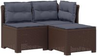 vidaXL 3-Zits Tuinbank met Kussens Rattan Look PP Bruin