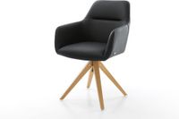 DELIFE Fauteuil Pejo-Flex cadre en bois angulaire naturel cuir véritable noir pivotant à 360° noyau à ressorts ensachés