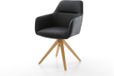 DELIFE Fauteuil Pejo-Flex cadre en bois angulaire naturel cuir véritable noir pivotant à 360° noyau à ressorts ensachés