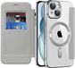 Techsuit Hoesje geschikt voor Apple iPhone 15 Plus - SmartMag Book Wallet Case - Geschikt voor MagSafe - Grijs