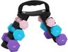 Abundant Grace B.V. Haltère - Poids - Appareil de fitness - Poids d'entraînement - Set de 6 haltères avec support de rangement, compatible entraînement à domicile et musculation - Métal - 42x10x30 cm - Pour fitness et entraînement à domicile - Rose, bleu, violet