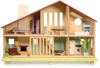 Mentari Chalet en cèdre avec meubles - Maison de poupée en bois - 74,50x27x49,50cm