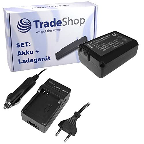 Trade Shop 2-in-1 set: Li-Ion accu 1300 mAh + acculader met auto-adapter compatibel met Sony Alpha SLTA35 SLTA35y SLT-A-35 SLT-A-35y
