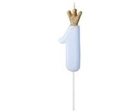 Party Deco Kaarsje lichtblauw met Kroontje cijfer 1