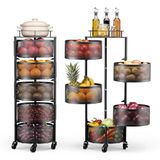 VEVOR Groenterek keukenwagen met 5 niveaus, fruitmand, groentemand van metaal, verrijdbare draadmand-organizer op wielen, zwarte opbergwagen, ideaal voor keuken, badkamer en kinderkamer