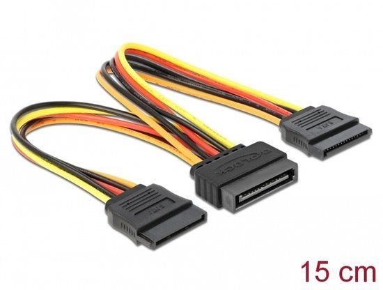 Delock Voedingskabel SATA 15 pin plug > 2 x Power SATA 15 pin receptacle 15 cm