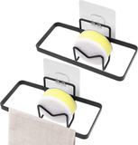 Famanu – Sponshouder voor keuken, 2-in-1 gootsteen organizer voor spons en borstel, zwart