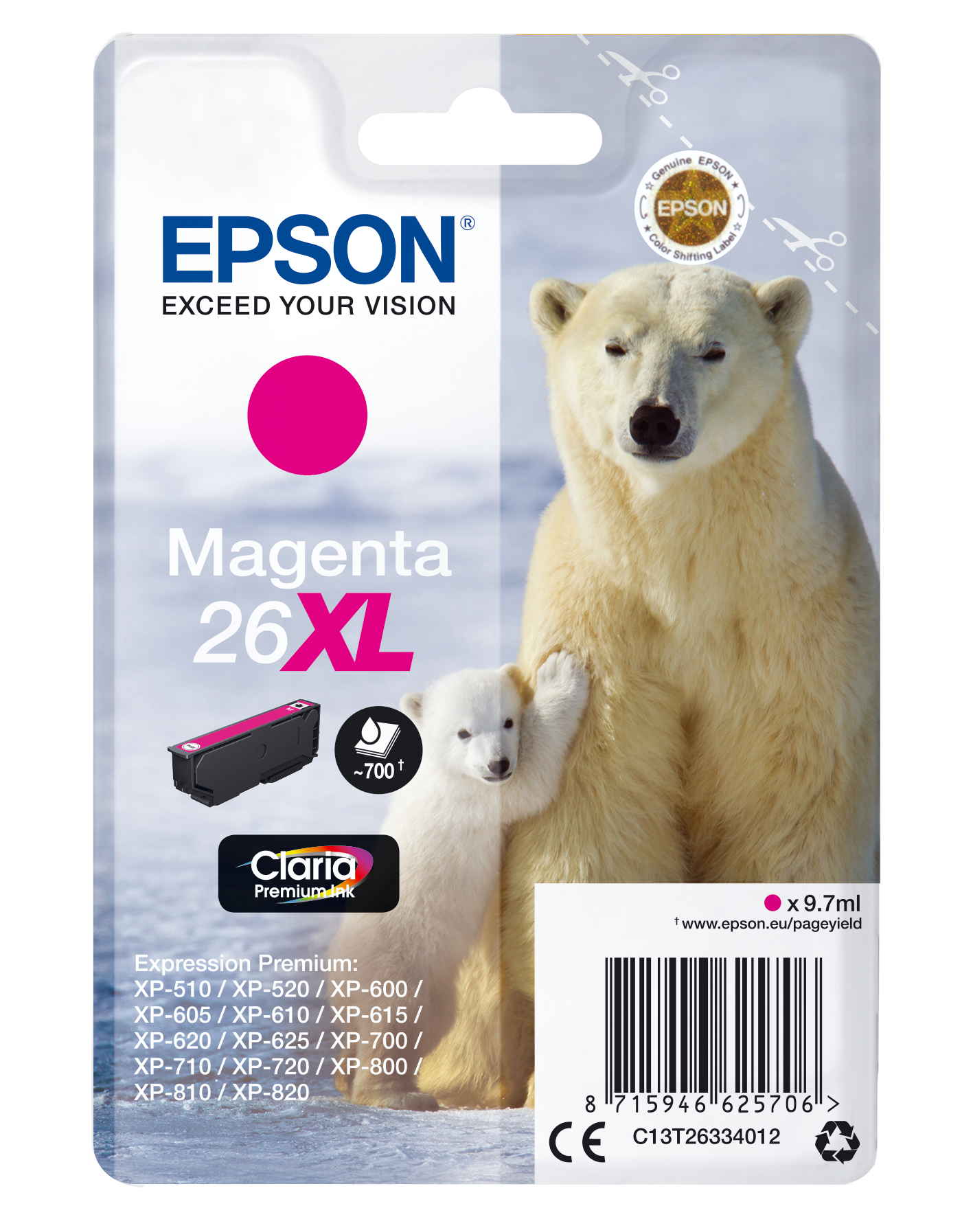 Epson 26XL Magenta Ink Cartridge - C13T26334012