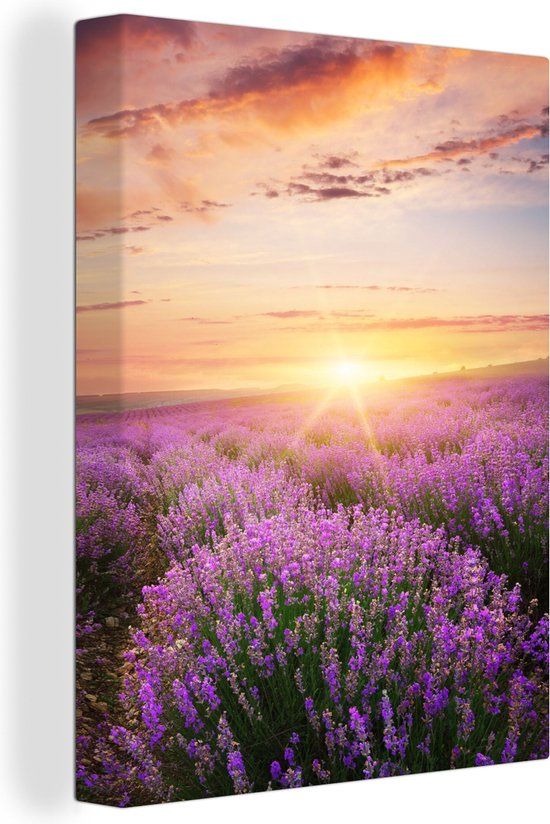 OneMillionCanvasses Canvas schilderij 120x160 cm - Lavendel - Bloemen - Muurdecoratie