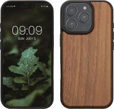 kwmobile telefoonhoesje geschikt voor Apple iPhone 16 Pro - Hoesje met bumper in donkerbruin - Backcover - hout