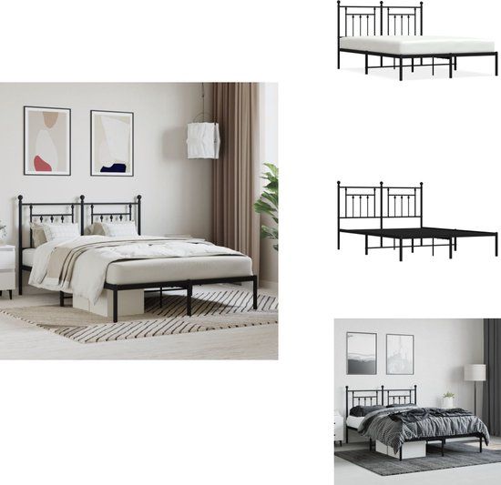 vidaXL Bedframe met hoofdbord metaal zwart 150x200 cm