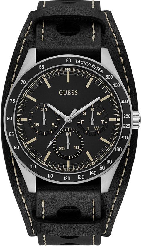 Guess W1100G1 Horloge Mannen Leer Zwart 44 mm