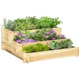Jardinière surélevée 3 niveaux en bois d'épicéa pour légumes, fleurs et plantes de jardin 93x93x35 cm