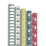 Clairefontaine 201936AMZC - Doos van 12 Rollen Cadeaupapier - Excellia Papier 80g - 2x0,70m - Kerst, Dennenbomen, Paarden, Rood/Groen, Vogels