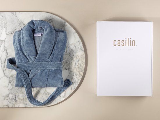 Casilin Unisex Badjas Fleece en Katoen Badstof - Blauw - Maat M - Cadeau