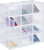 Merkloos Relaxdays schoenenbox set van 12 - Stapelbaar - Transparant/Wit - Kunststof