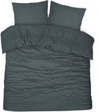 PHLOX Dekbedovertrek Seersucker Deluxe - 100% Katoensatijn - Lits Jumeaux 240x200/220 cm - Antraciet