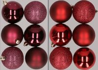 Merkloos / Sans marque Billiet - Vanlaere 12x stuks kunststof kerstballen mix van aubergine en donkerrood 8 cm