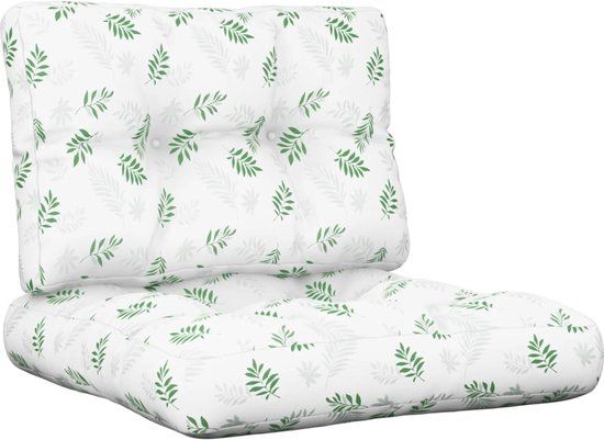 vidaXL Palletkussens - 2 stuks - Stof - Bladpatroon - Wit en groen