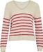 Vipoca VILA Vipoca Rev V-Neck L/S Knit Top/PB/1 Dames Gebreide Truien M Katoen Acryl Polyester Gestreept Lange Mouw Regular Fit Birch