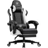 LUCKRACER Gamingstoel, pc-gamingstoel met verstelbare lendensteun, voetensteun en hoofdkussen, wit