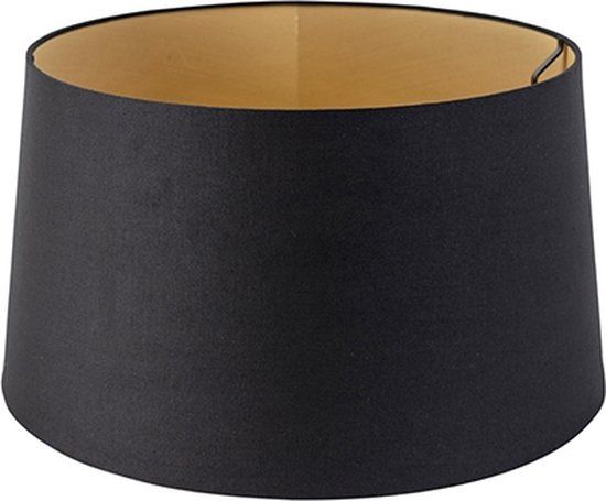 QAZQA Kap 40cm rond DS E27 katoen zwart met gouden binnenkant