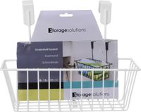 Merkloos / Sans marque Storage Solutions - Mandje met deurhaken - wit - metaal 28 x 9,5 cm