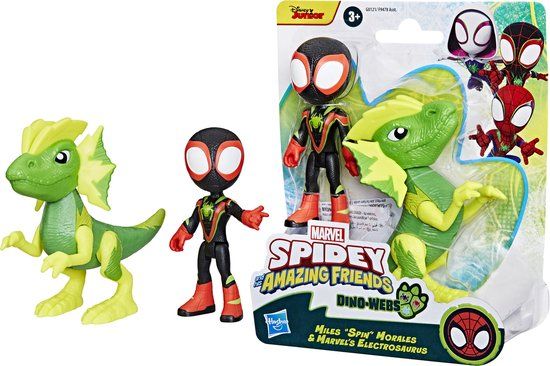 Marvel Spidey and His Amazing Friends Dino-Webs Miles Morales en Electrosaurus Actiefiguur - 10 cm