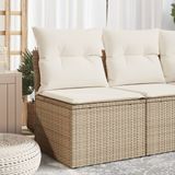 vidaXL Tuinstoel zonder armleuningen met kussens, poly rattan, beige