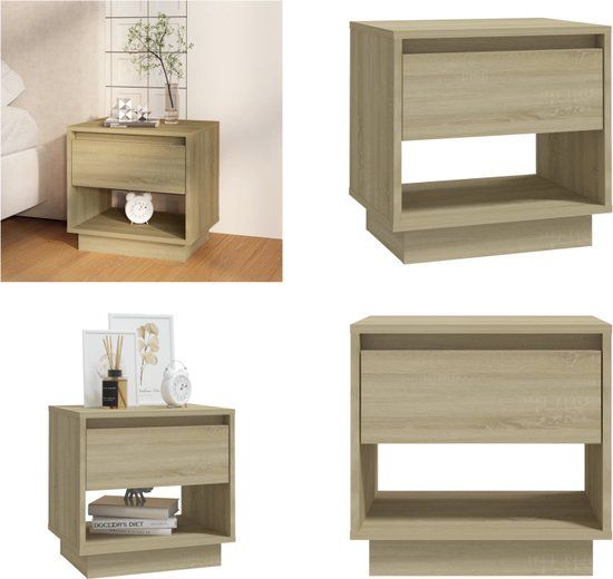 vidaXL Nachtkastje 45x34x44 cm bewerkt hout sonoma eikenkleurig